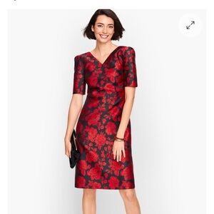 Talbots special occasion floral jacquard dress Size 2P black red NWT